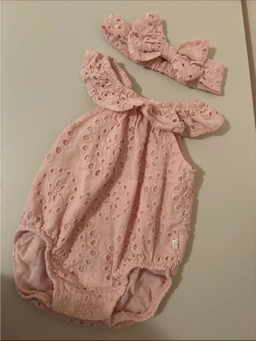 Ruffle Baby One-Piece Romper in Light Pink with Matching Headband